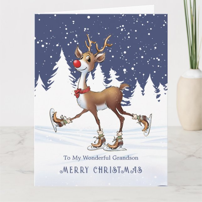 Reindeer Rudolph Grandson Christmas Karte (Vorderseite)