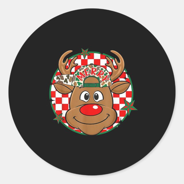 Reindeer Rudolph Merry Christmas Xmas Holiday Boys Runder Aufkleber (Vorderseite)