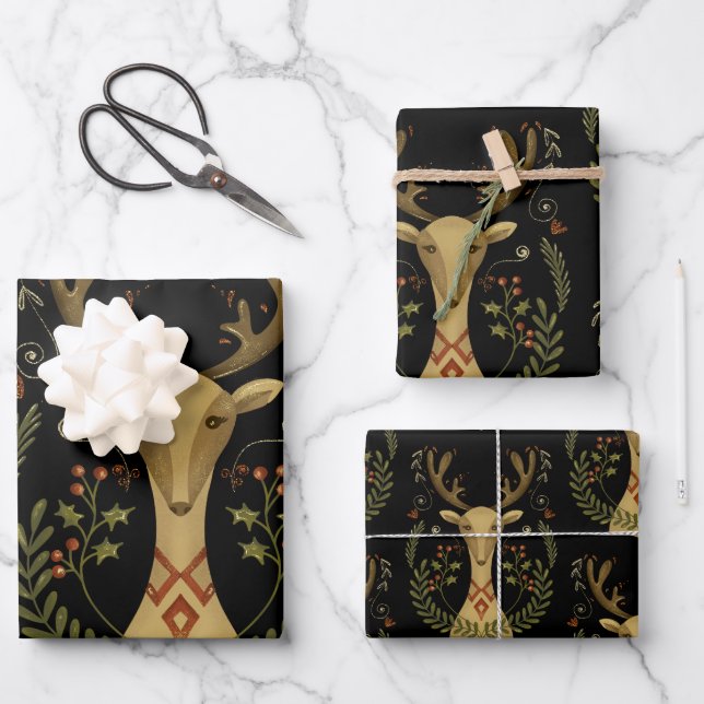 Reindeer Rustique Folk Art papier d'enveloppement  (Recto)