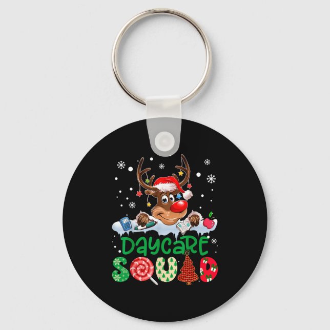 Reindeer Santa Hat Daycare Squad Teacher Christmas Schlüsselanhänger (Vorderseite)