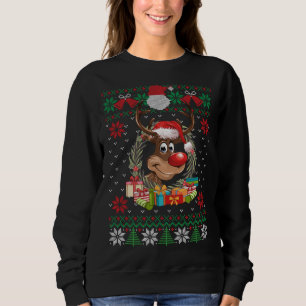 Reindeer Santa Hat Ugly Christmas Sweat Funny Xm