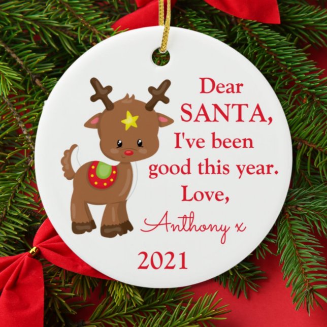 Reindeer Santa I war ein gutes Foto Weihnachten Keramik Ornament (Von Creator hochgeladen)
