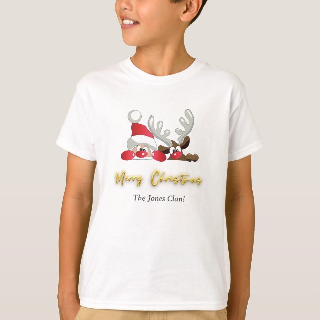 Reindeer Santa Merry Christmas Custom Modern Boy T-Shirt (Vorderseite)