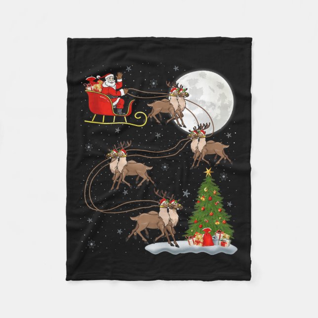Reindeer Santa Sleigh Flying Funny Magical Christm Fleecedecke (Vorderseite)