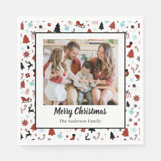 Reindeer Sleigh Christmas Pine Trees Serviette (Vorderseite)