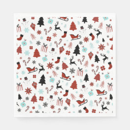 Reindeer Sleigh Christmas Pine Trees Serviette