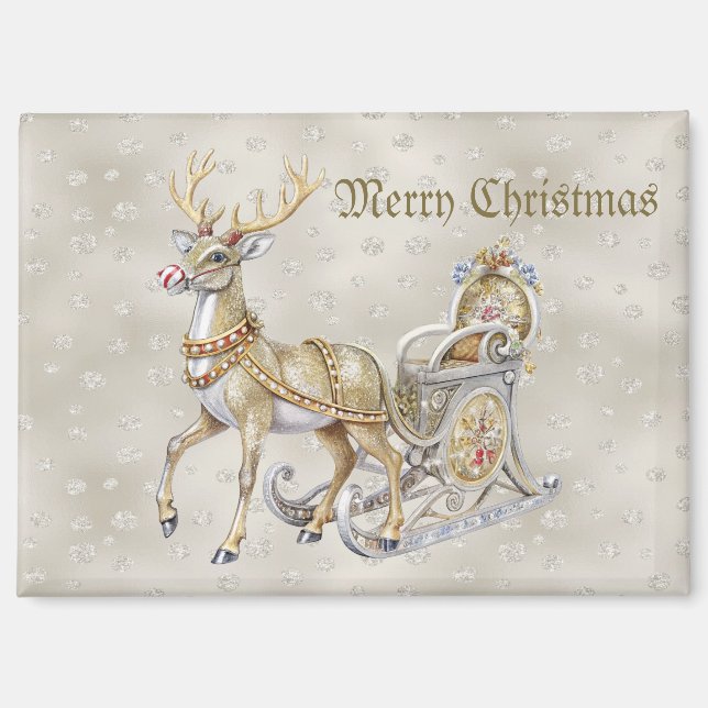 Reindeer Sleigh Holiday Magnet (Vorderseite)