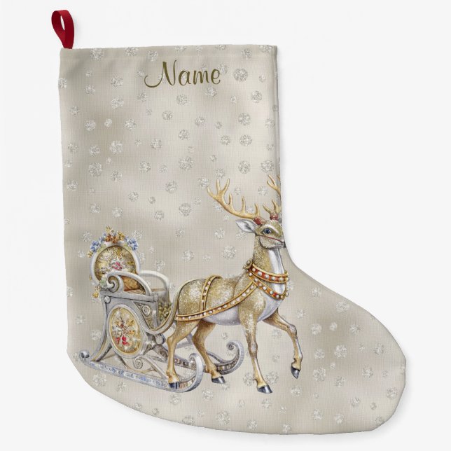 Reindeer Sleigh Holiday Strumpf Großer Weihnachtsstrumpf (Vorderseite)