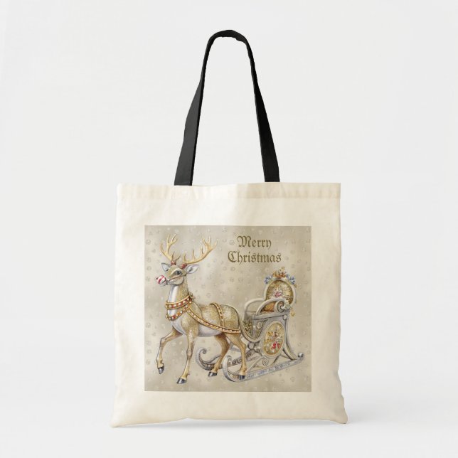 Reindeer Sleigh Holiday Tote Bag Tragetasche (Vorne)