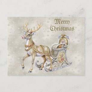 Reindeer Sleigh Holiday Weihnachtskarte Postkarte
