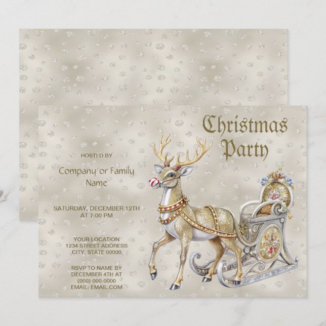 Reindeer Sleigh Weihnachts-Party Einladung (Vorne/Hinten)