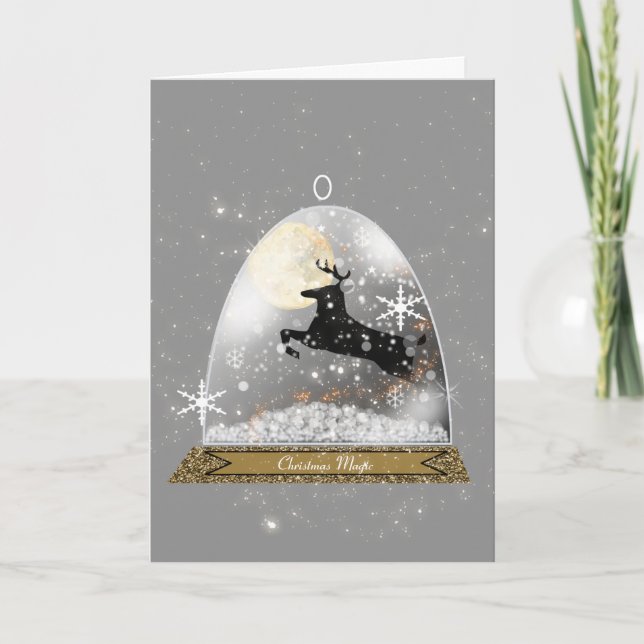 Reindeer Snow Globe Weihnachtskarte Feiertagskarte (Vorderseite)