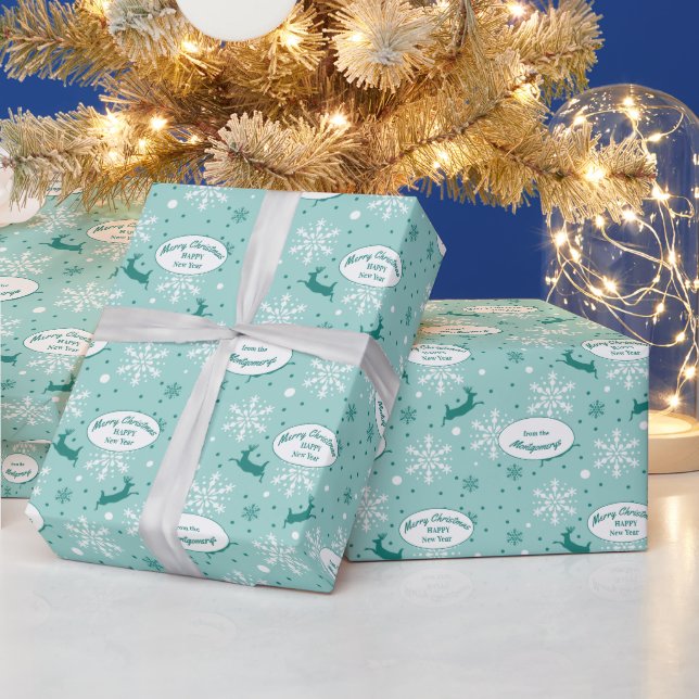 Reindeer Snowflake Aquamarin Blue Christmas Patter Geschenkpapier (Feiertage)