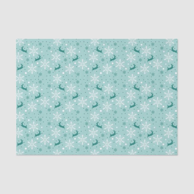 Reindeer Snowflake Aquamarines Weihnachtsmuster Seidenpapier (Vorderseite)