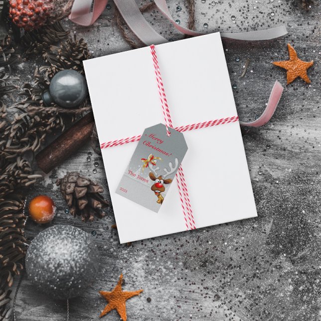 Reindeer Snowflake minimalistischer roter Brief Ge Geschenkanhänger (Von Creator hochgeladen)