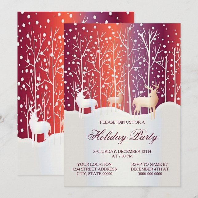 Reindeer Snowy Fête de Noël Invitation (Devant / Derrière)