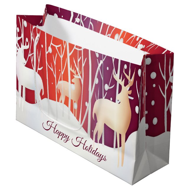 Reindeer Snowy Holiday Geschenktasche Große Geschenktüte (Vorderseite Schrägansicht)