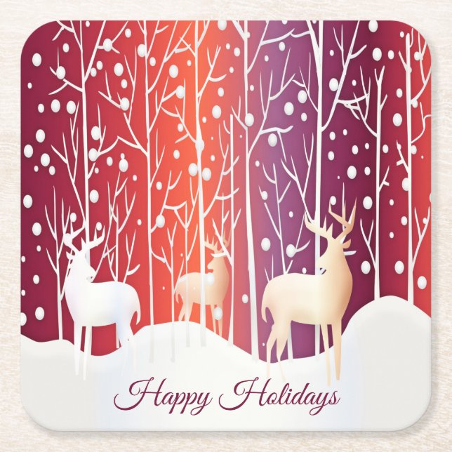 Reindeer Snowy Holiday Rechteckiger Pappuntersetzer (Vorderseite)