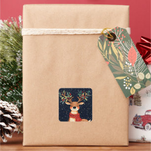 Reindeer Starry Christmas Twinkle Night Quadratischer Aufkleber