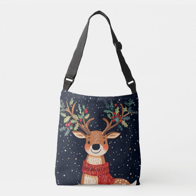 Reindeer Starry Christmas Twinkle Night Tragetaschen Mit Langen Trägern (Vorderseite)