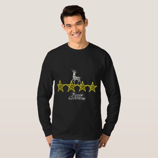 Reindeer Stars Merry Christmas Long Sleeve Tshirt (Devant entier)