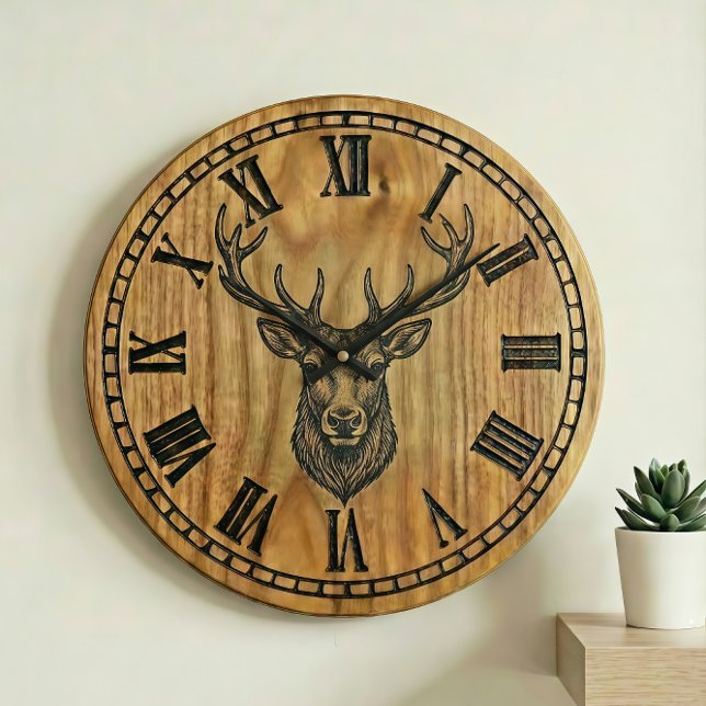 Reindeer Wall Clock - Wooden Style Design  Große Wanduhr (Von Creator hochgeladen)