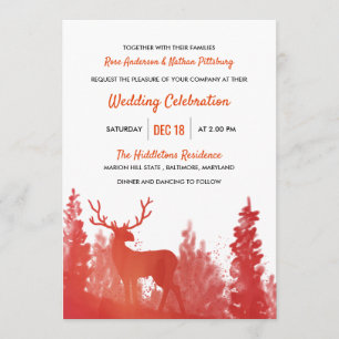 Reindeer Watercolor Red Winterhochzeit Einladung