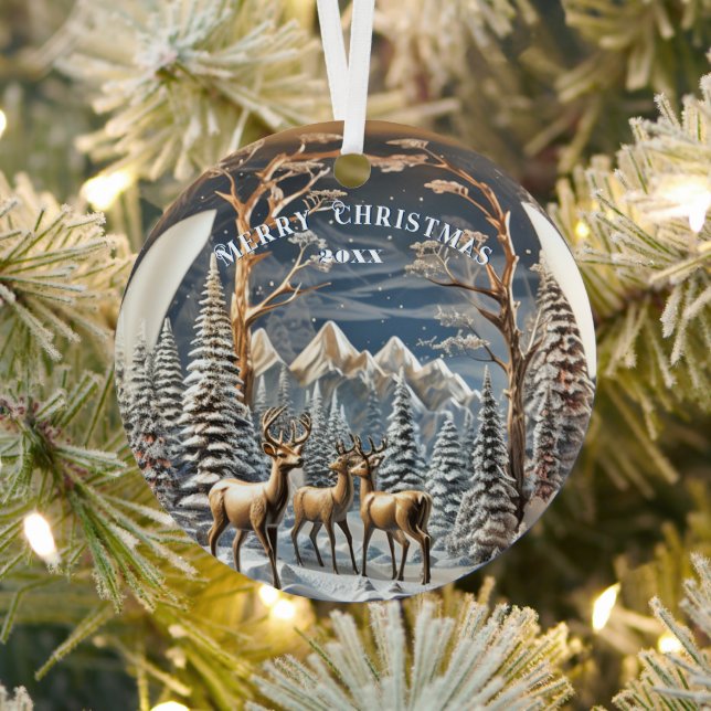 Reindeer Winter Mountains Ornament Aus Metall (InSitu)