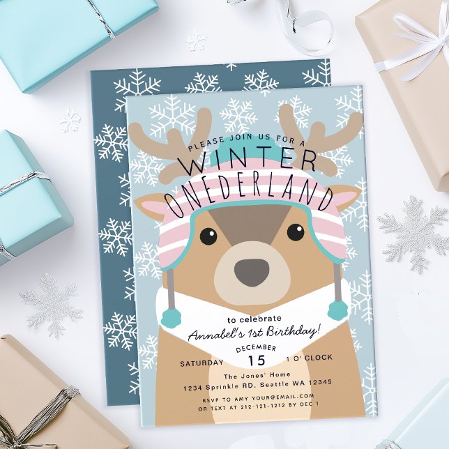 Reindeer Winter Onederland Kindergeburtstag Invita Einladung (Von Creator hochgeladen)