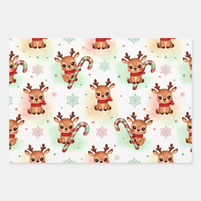 Reindeer Wrapping Paper Flat Sheet Set of 3 Geschenkpapier Set (Vorderseite 3)