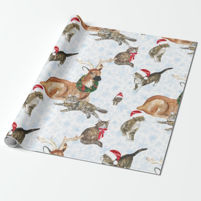 Reindeers and Kitty Cats Geschenkpapier (Ungerollt)