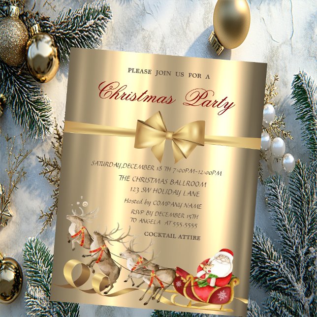 Reindeers Santa Claus Sleigh Gold Weihnachts-Party Einladung (Von Creator hochgeladen)