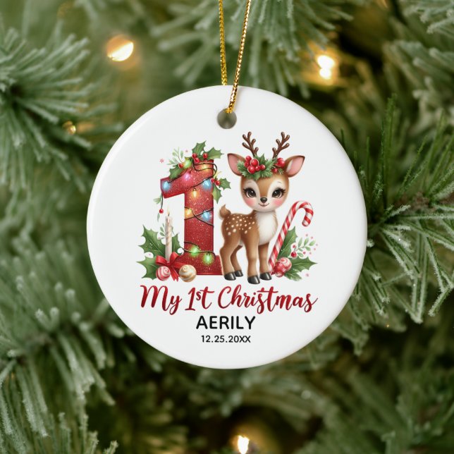 Reindeh mein erstes Weihnachtsbaby Keramik Ornament (Baum)