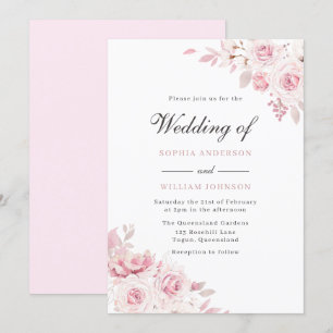 Reine Blüte Elegante Rose Hochzeit in Aquarellfarb Einladung