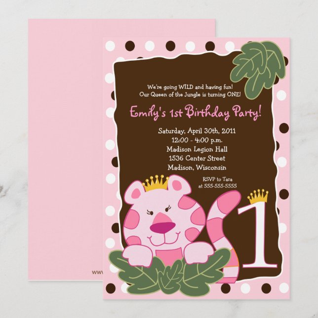 REINE DU JUNGLE 1er anniversaire Invitation (Devant / Derrière)