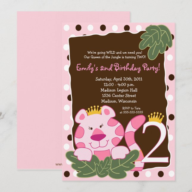 REINE DU JUNGLE 2e anniversaire Invitation (Devant / Derrière)