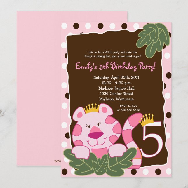 REINE DU JUNGLE 5e anniversaire Invitation (Devant / Derrière)