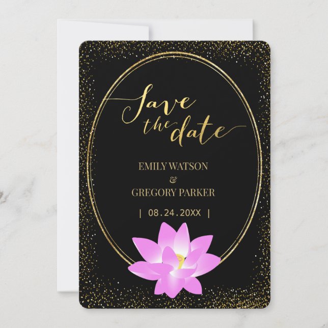 Reine Eleganz, Lotus pink, Gold Save The Date (Vorderseite)
