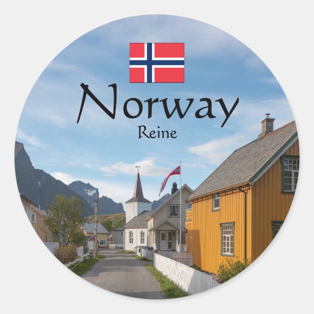 Reine Lofoten Souvenir Runder Aufkleber (Vorderseite)