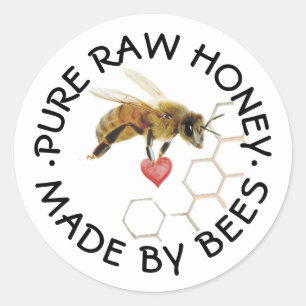 REINE RAW HONEY Honeybee Honeycomb and Heart Runder Aufkleber