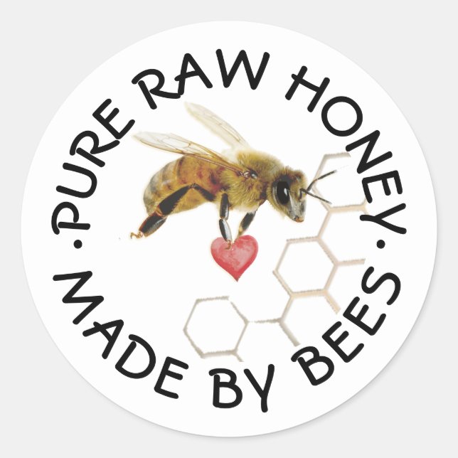 REINE RAW HONEY Honeybee Honeycomb and Heart Runder Aufkleber (Vorderseite)