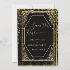 Reine schwarze und goldene Eleganz Save The Date