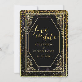 Reine schwarze und goldene Eleganz Save The Date