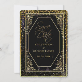 Reine schwarze und goldene Eleganz Save The Date