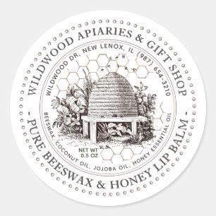 Reiner Honig und Bienenwachs Lip Balm Vintag Skep Runder Aufkleber