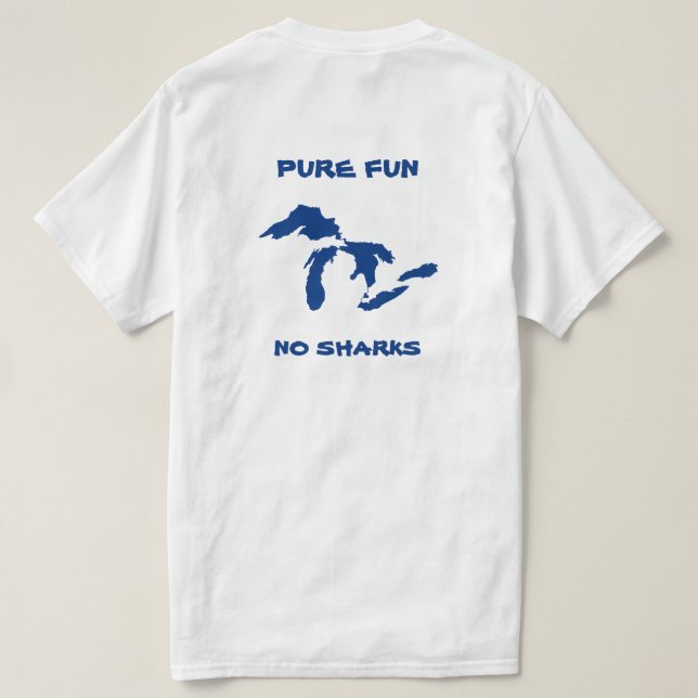 Reiner Spaß, keine Haifische. Weiß T-Shirt (Design Rückseite)