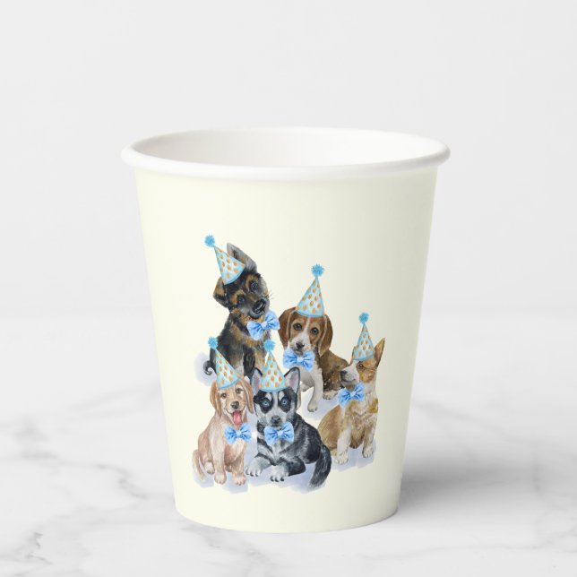 Reiner Welpe | Dog Theme Blue Birthday Supplies Pappbecher (Vorderseite)