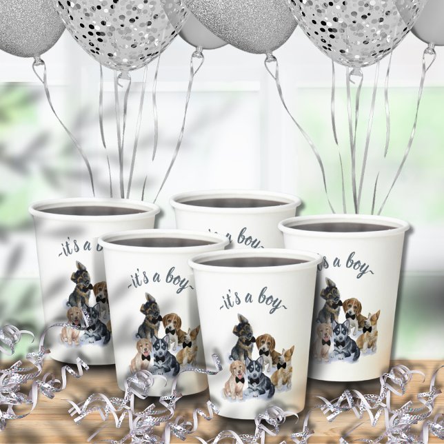 Reiner Welpe | Schwarze Krawatte Elegante Niedlich Pappbecher (Pure Puppy | Black Tie Elegant Cute Baby Shower Paper Cups)