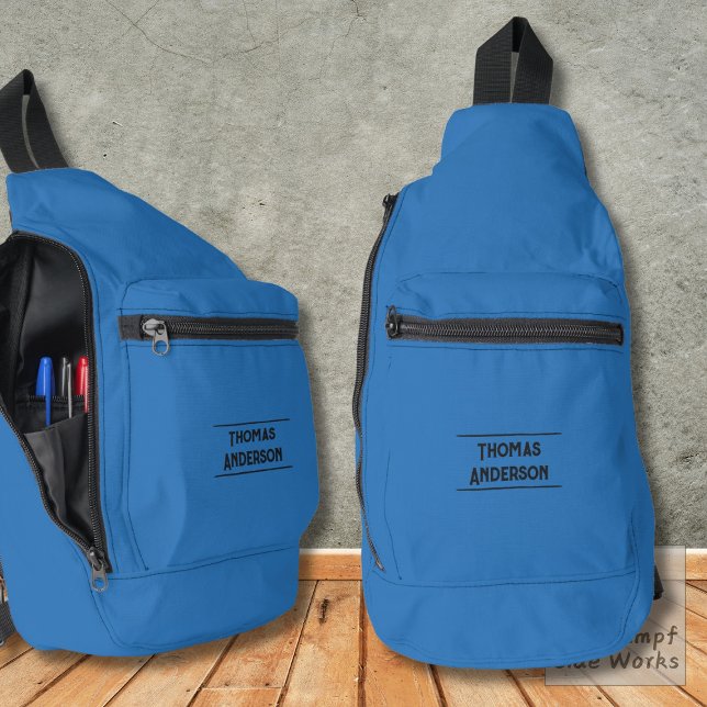 Reines Ocean Blau kombiniert mit schwarzem Text Crossbody Bag (Von Creator hochgeladen)