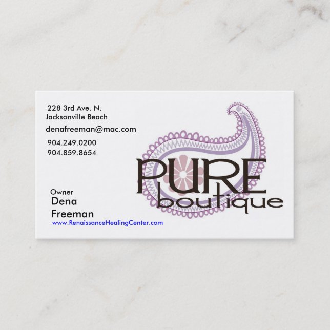 Reines Paisley-Logo, Dena Freeman, 3. Allee 228. Visitenkarte (Vorderseite)